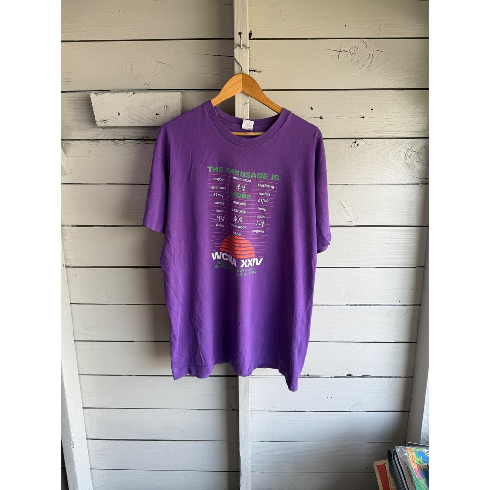 Vintage 1994 WCNA XXIV Baltimore The Message Is Hope Purple T-Shirt XL Single St